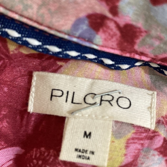 Pilcro Anthropologie Floral Women M Top blouse button down Red Pink fairy boho - Picture 5 of 7